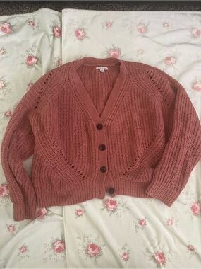 American Eagle Outfitters Mauve Pink Ribbed Button-Front Cardigan